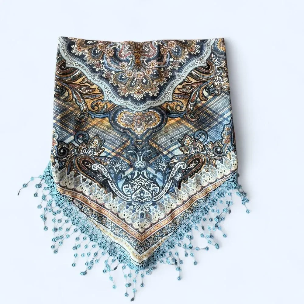 Y2K Whimsygoth Style Handmade Paisley Scarf Top with Fringe - One size | Unique! - Picture 3 of 6